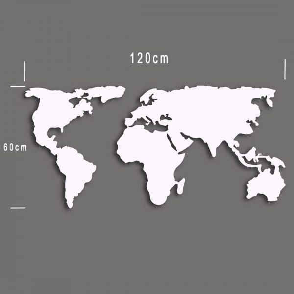 Dekoratif Duvar Metal Tablosu Dünya Haritası - Beyaz
