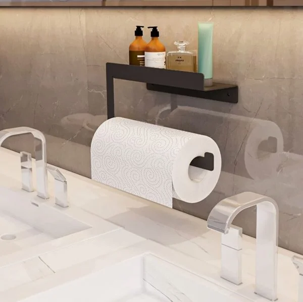 Kağıt Havluluk Peçetelik Banyo Düzenleyici Siyah Rulo Havlu Kağıtlık Raflı Rulo Havluluk